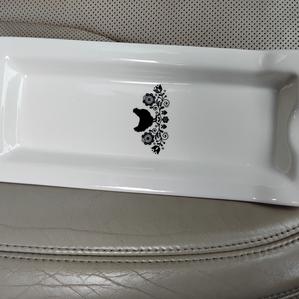 White Rectangular Serving Platter with Black Floral Design